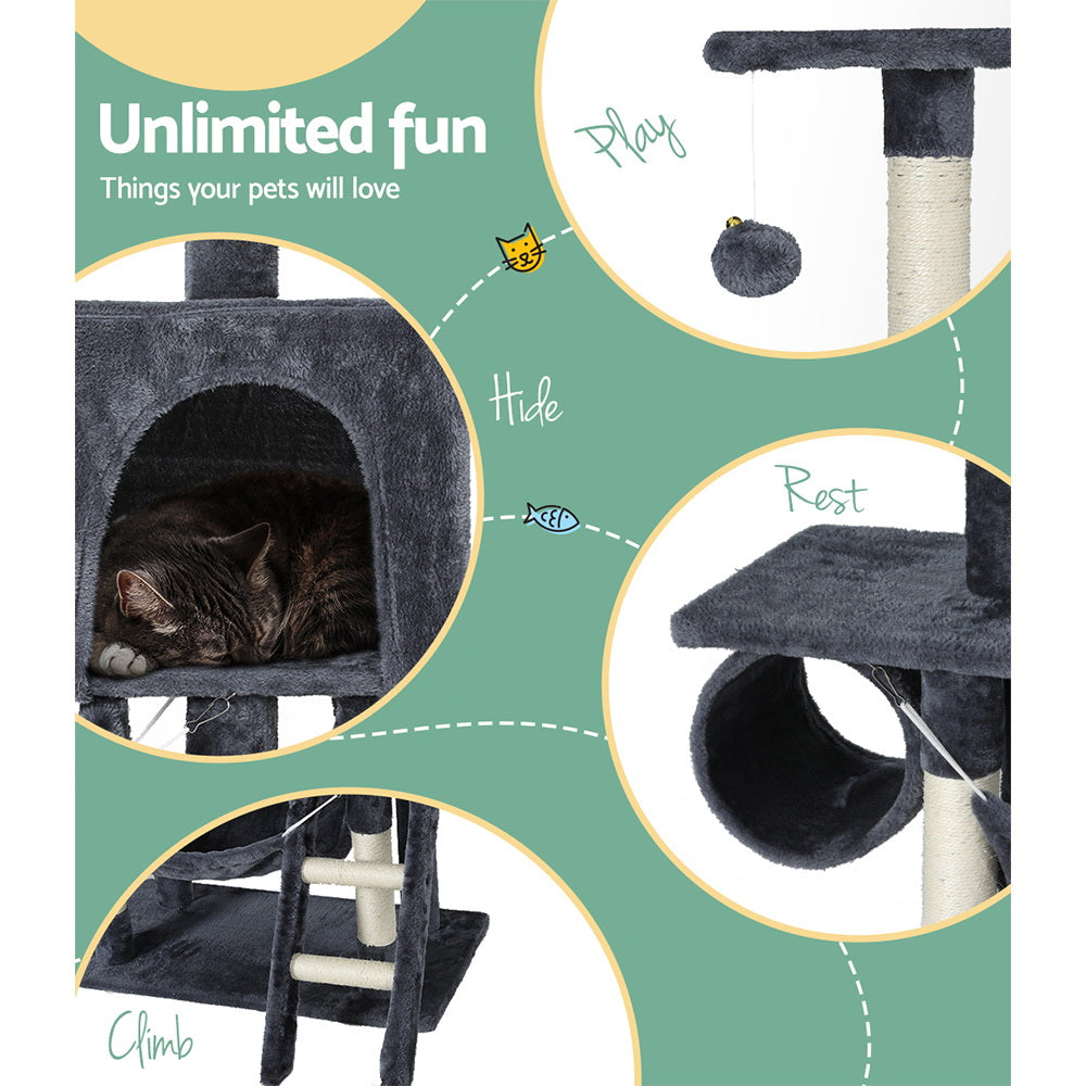 i.Pet Cat Tree 144cm Tower Scratching Post Scratcher Wood Condo Toys House Bed - SILBERSHELL