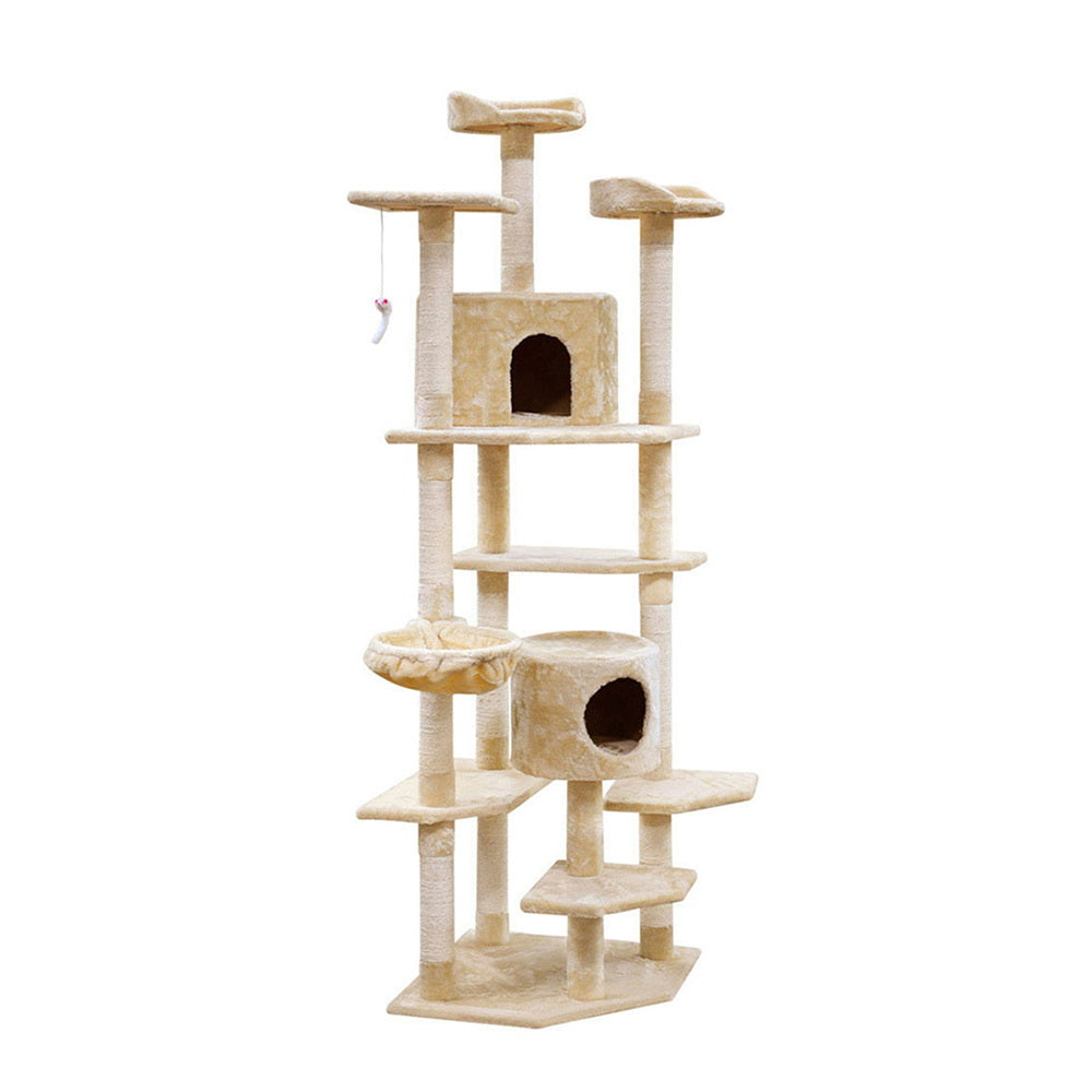 i.Pet Cat Tree 203cm Tower Scratching Post Scratcher Condo Trees House Bed Beige - SILBERSHELL