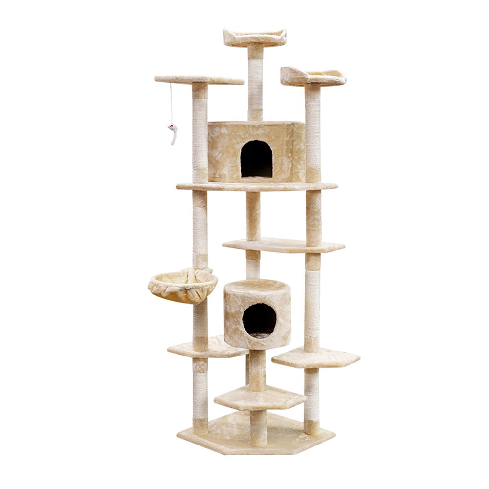 i.Pet Cat Tree 203cm Tower Scratching Post Scratcher Condo Trees House Bed Beige - SILBERSHELL