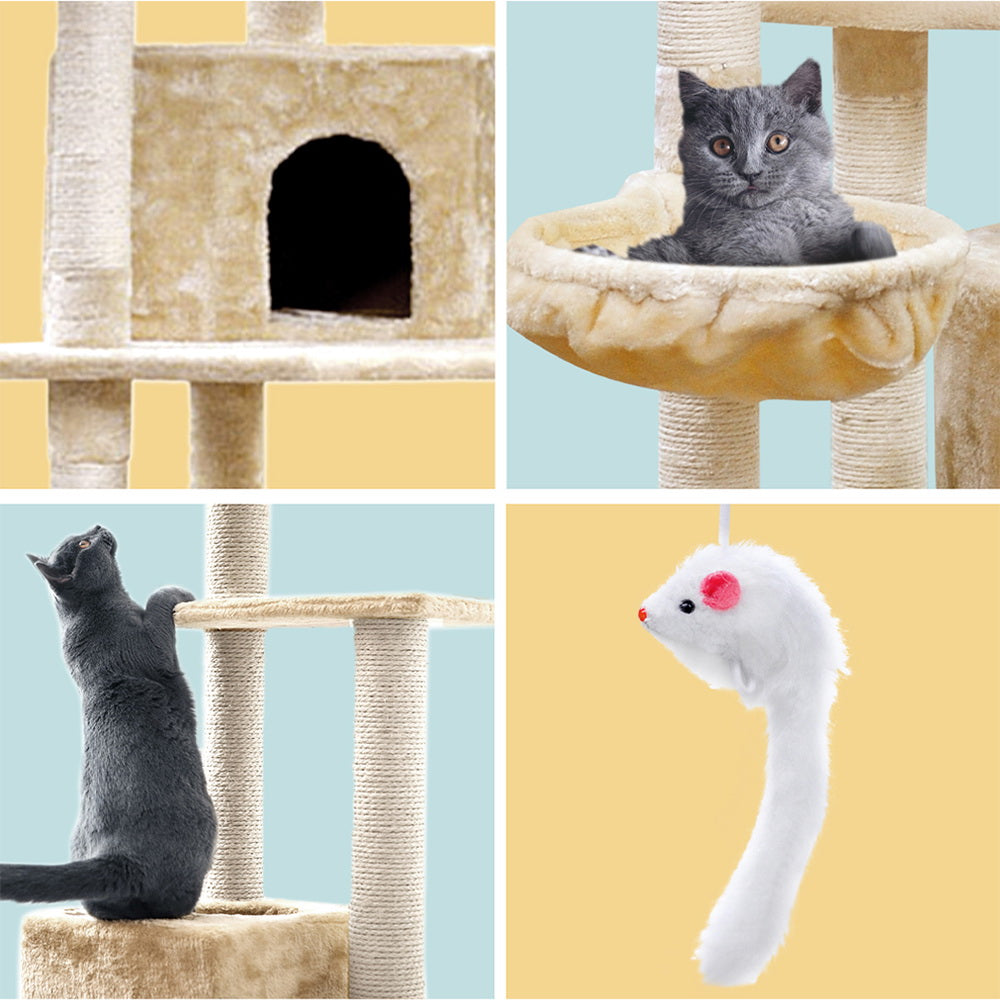 i.Pet Cat Tree 203cm Tower Scratching Post Scratcher Condo Trees House Bed Beige - SILBERSHELL