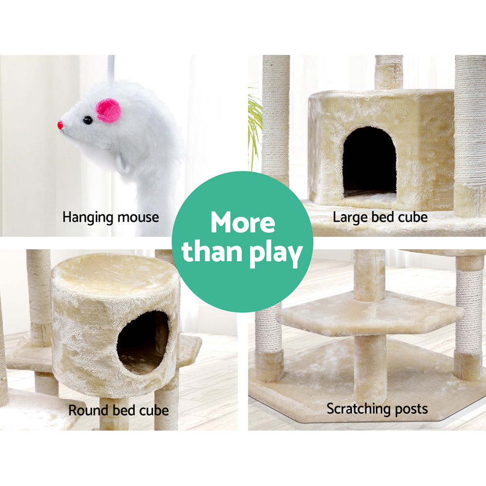 i.Pet Cat Tree 203cm Tower Scratching Post Scratcher Condo Trees House Bed Beige - SILBERSHELL