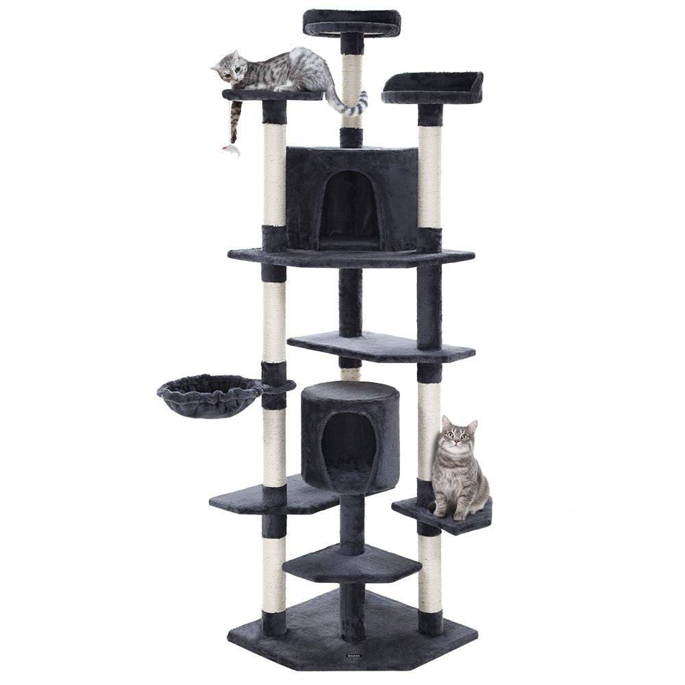i.Pet Cat Tree 203cm Tower Scratching Post Scratcher Condo Trees House Bed Grey - SILBERSHELL