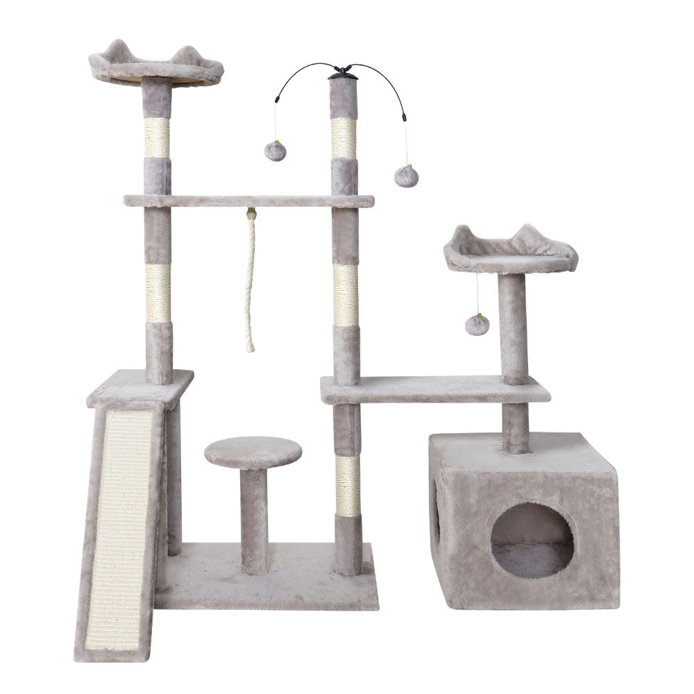 i.Pet Cat Tree 135cm Tower Scratching Post Scratcher Wood Condo House Toys Grey - SILBERSHELL