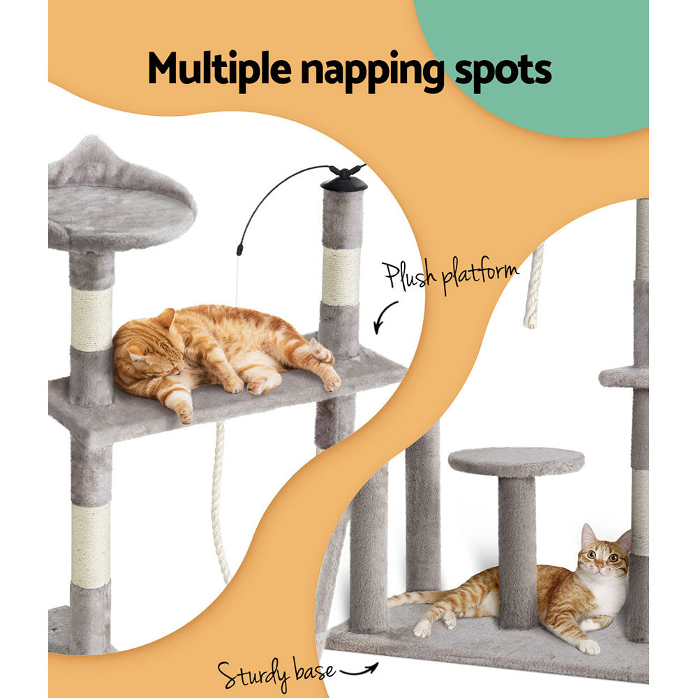 i.Pet Cat Tree 135cm Tower Scratching Post Scratcher Wood Condo House Toys Grey - SILBERSHELL