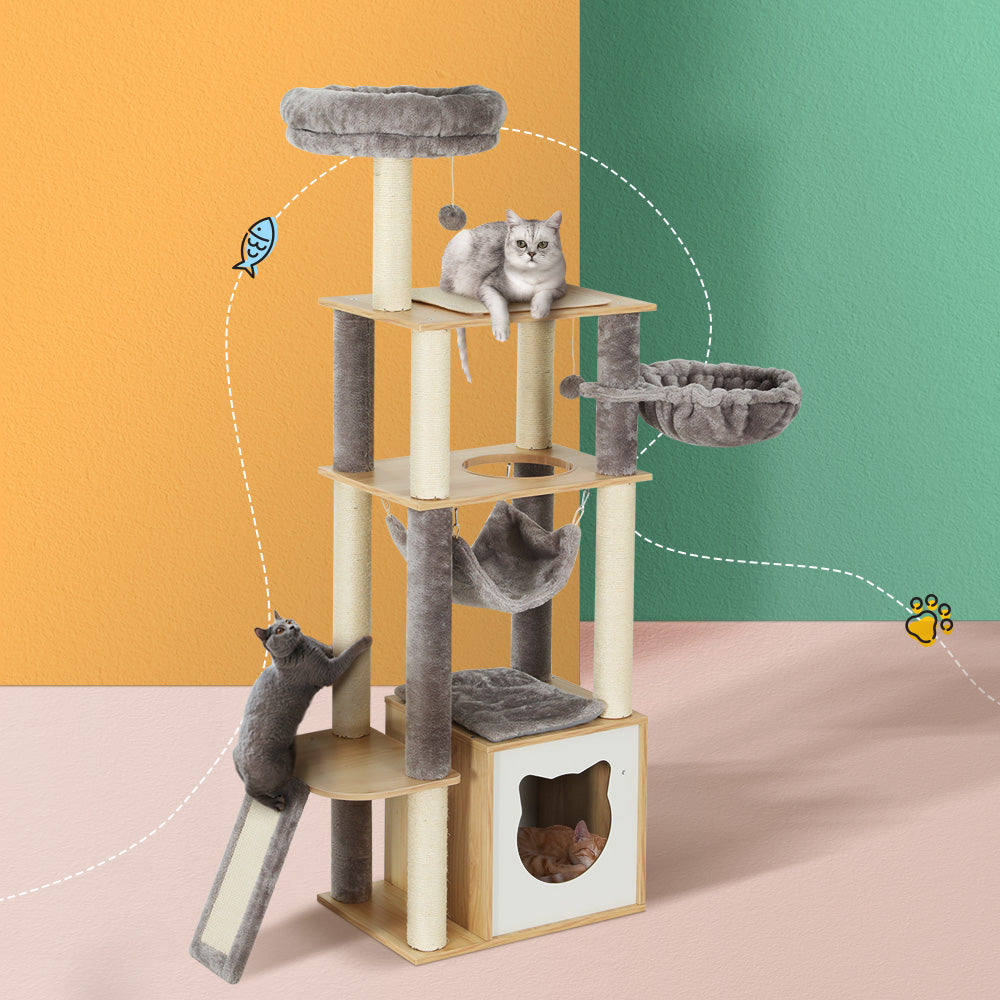 i.Pet Cat Tree 152cm Tower Scratching Post Scratcher Wood Bed Condo Toys House Ladder - SILBERSHELL