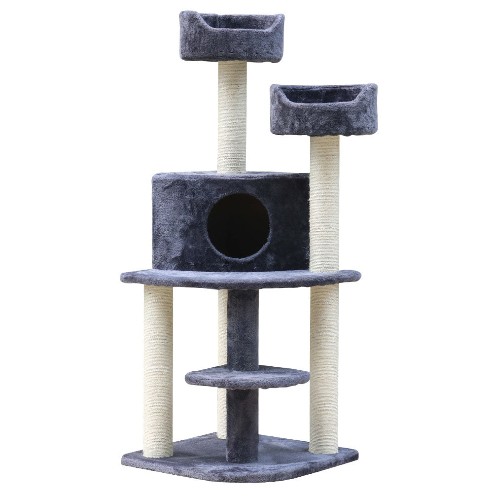 i.Pet Cat Tree 126cm Tower Scratching Post Scratcher Condo Trees House Grey - SILBERSHELL