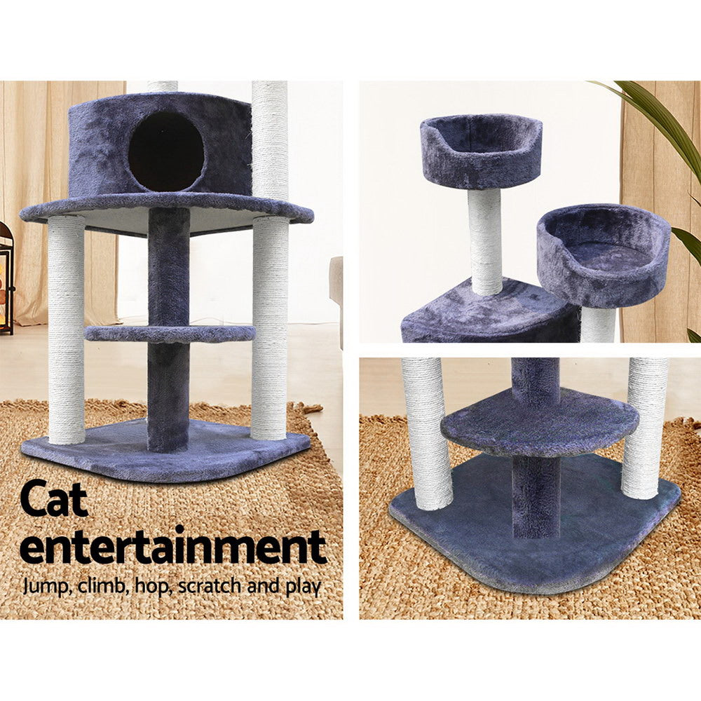 i.Pet Cat Tree 126cm Tower Scratching Post Scratcher Condo Trees House Grey - SILBERSHELL