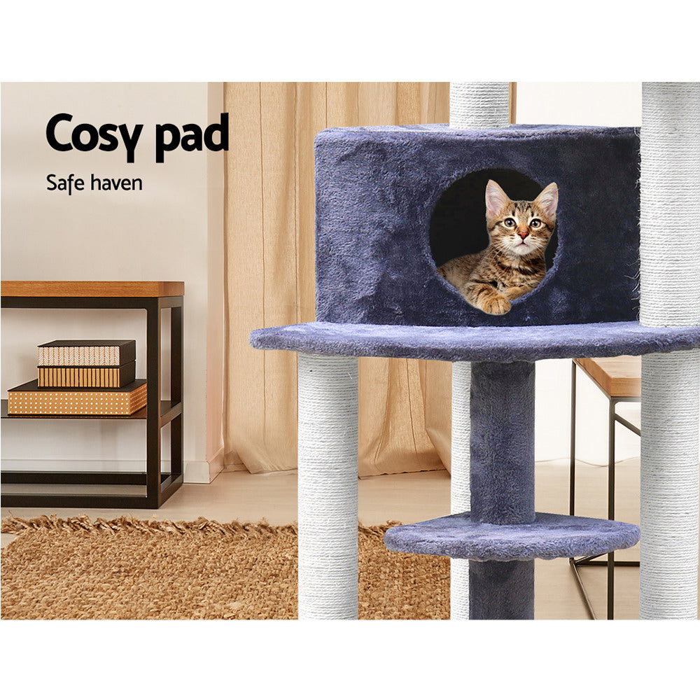 i.Pet Cat Tree 126cm Tower Scratching Post Scratcher Condo Trees House Grey - SILBERSHELL