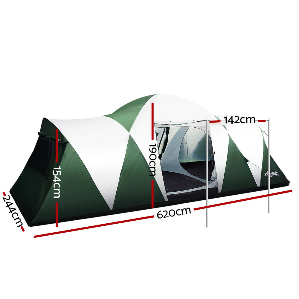 Weisshorn Family Camping Tent 12 Person Hiking Beach Tents (3 Rooms) Green - SILBERSHELL