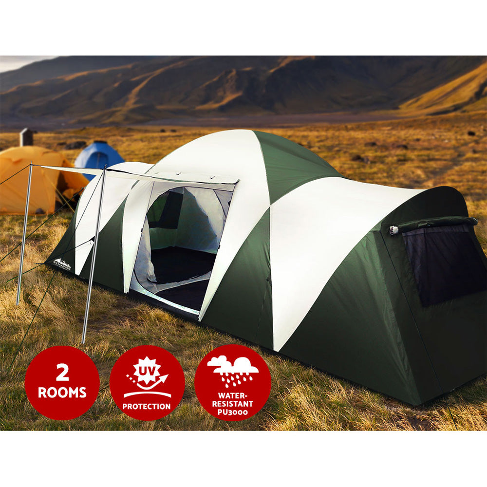 Weisshorn Family Camping Tent 12 Person Hiking Beach Tents (3 Rooms) Green - SILBERSHELL