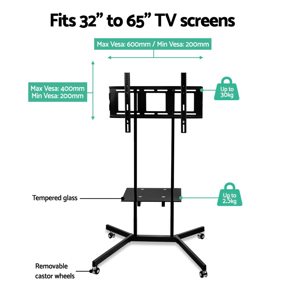Artiss Mobile TV Stand for 32"-65" TVs Mount Bracket Portable Shelf Trolley Cart - SILBERSHELL