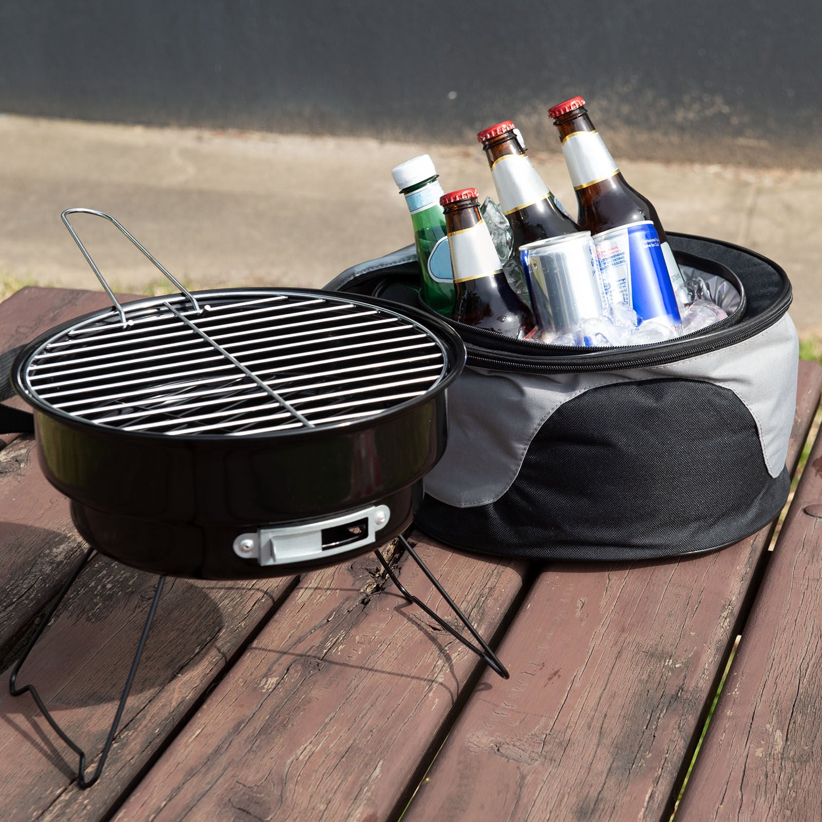 Havana Outdoors 2-IN-1 BBQ Grill Cooler Combo Set Outdoor Camping Picnic - SILBERSHELL