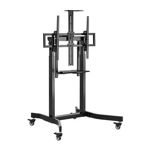 BRATECK Deluxe Motorized Large TV Cart with Tilt, Equipment Shelf and Camera Mount Fit 55'-100' Up to 120Kg - Black - SILBERSHELL