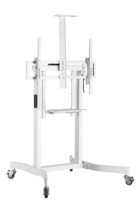 BRATECK Deluxe Motorized Large TV Cart with Tilt, Equipment Shelf and Camera Mount Fit 55'-100' Up to 120Kg - White - SILBERSHELL