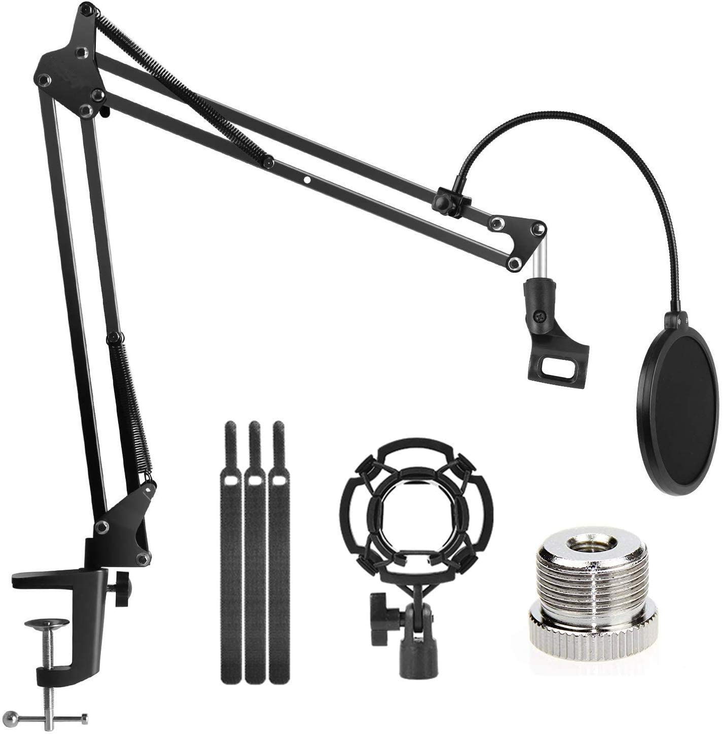 Microphone Radio Broadcasting Stand with 3/8"to 5/8" Screw Adapter and Windscreen Pop Filter - SILBERSHELL