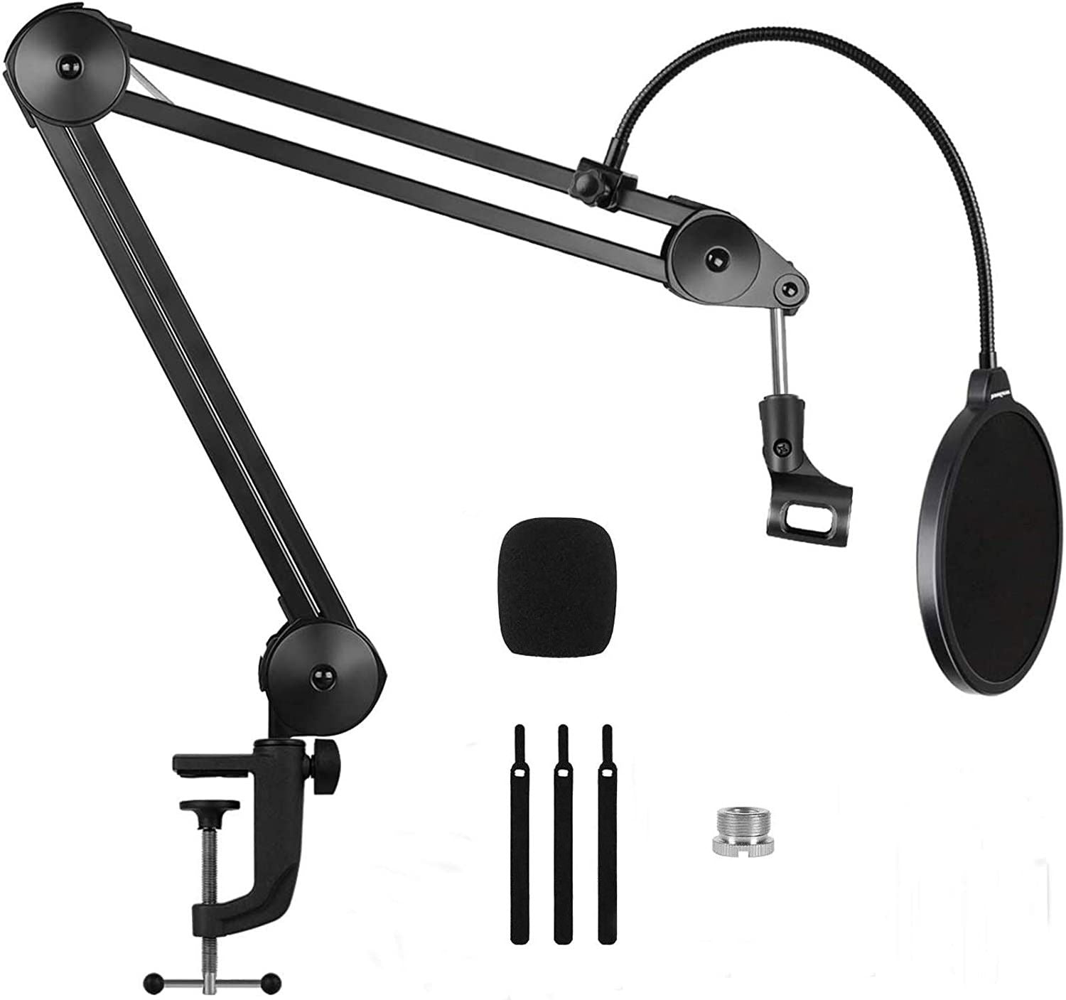 Heavy Duty Microphone Arm Microphone Stand Suspension Scissor Boom Stands with 6" Pop Filter and Cable Ties for Recording - SILBERSHELL