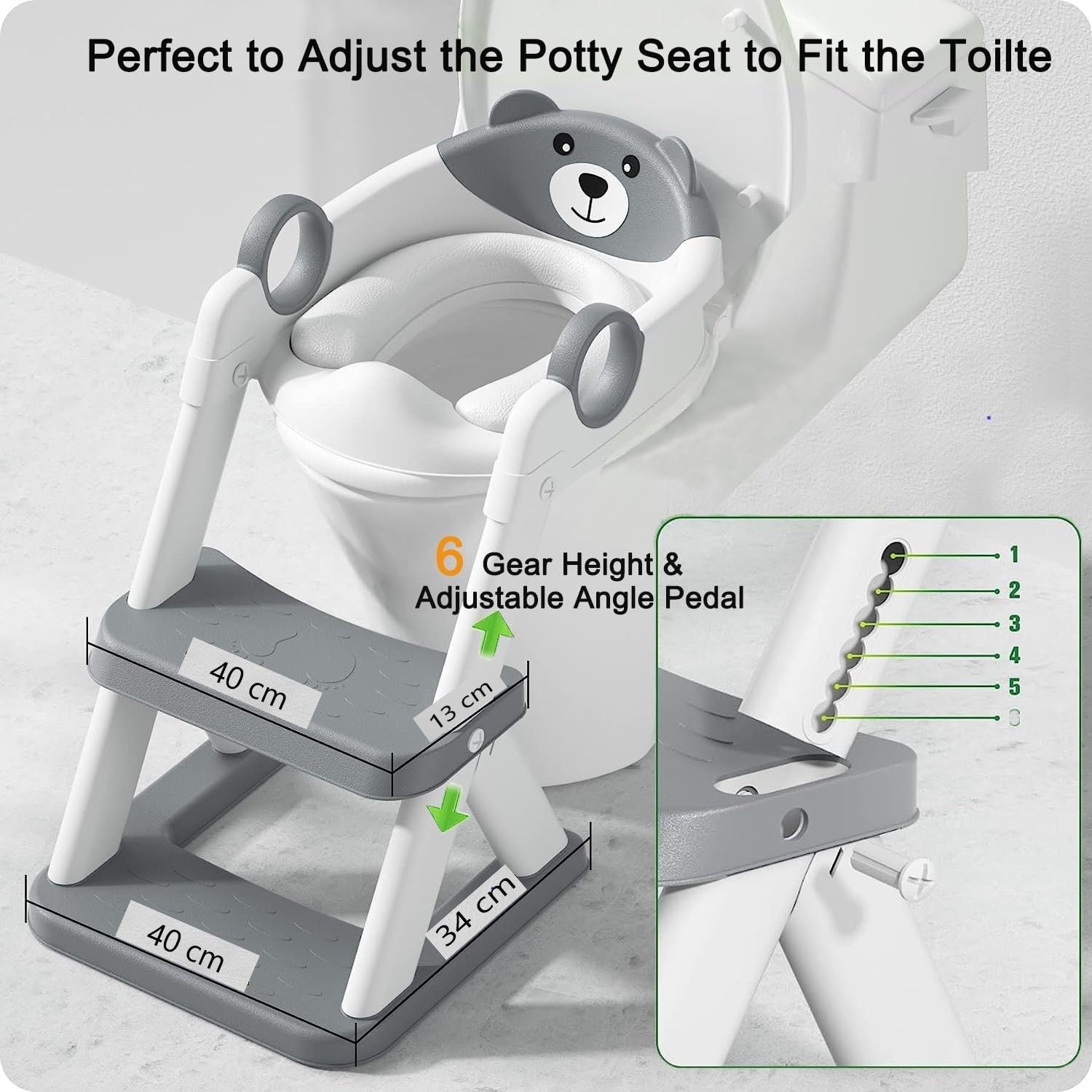 Potty Training Seat Ladder, Kids Boys Girls, Grey - SILBERSHELL