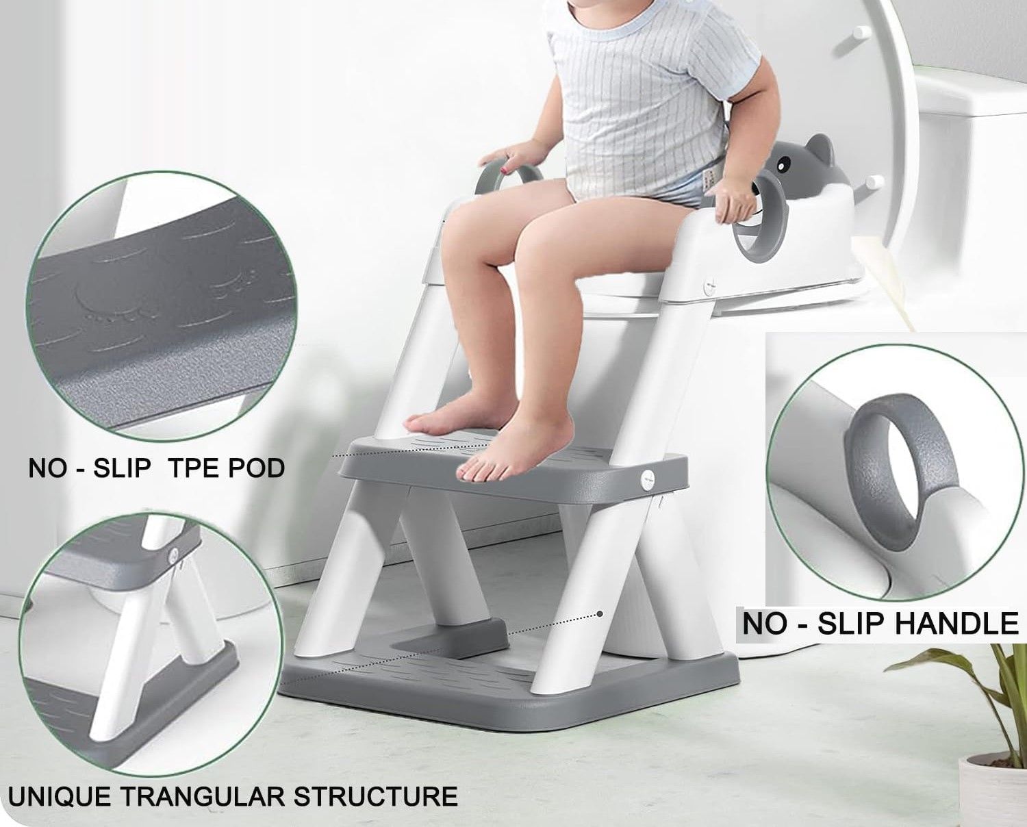 Potty Training Seat Ladder, Kids Boys Girls, Grey - SILBERSHELL