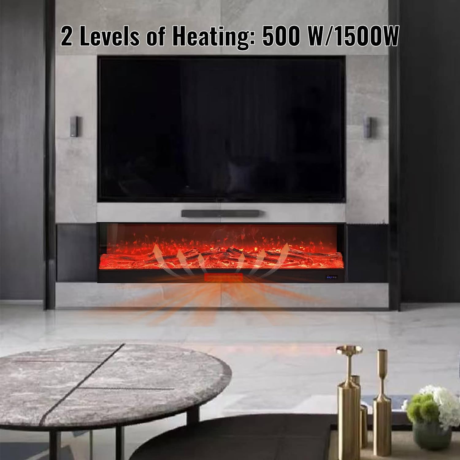 Electric Fireplace, Wall Mount Heater, 150cm - SILBERSHELL