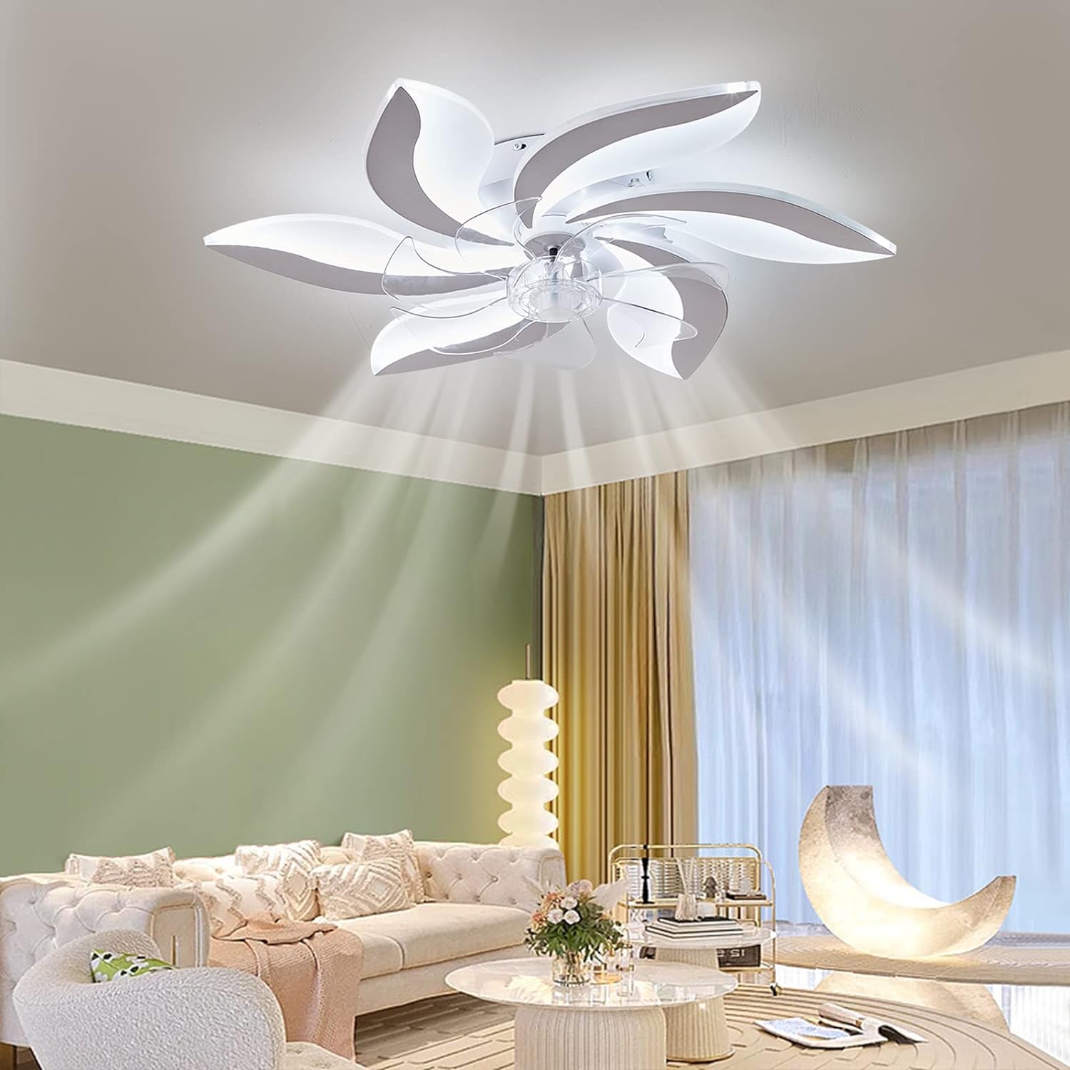 Low Ceiling Light Fan, Low Profile, 6 Wind Speed, 3 Colors (68 cm) - SILBERSHELL