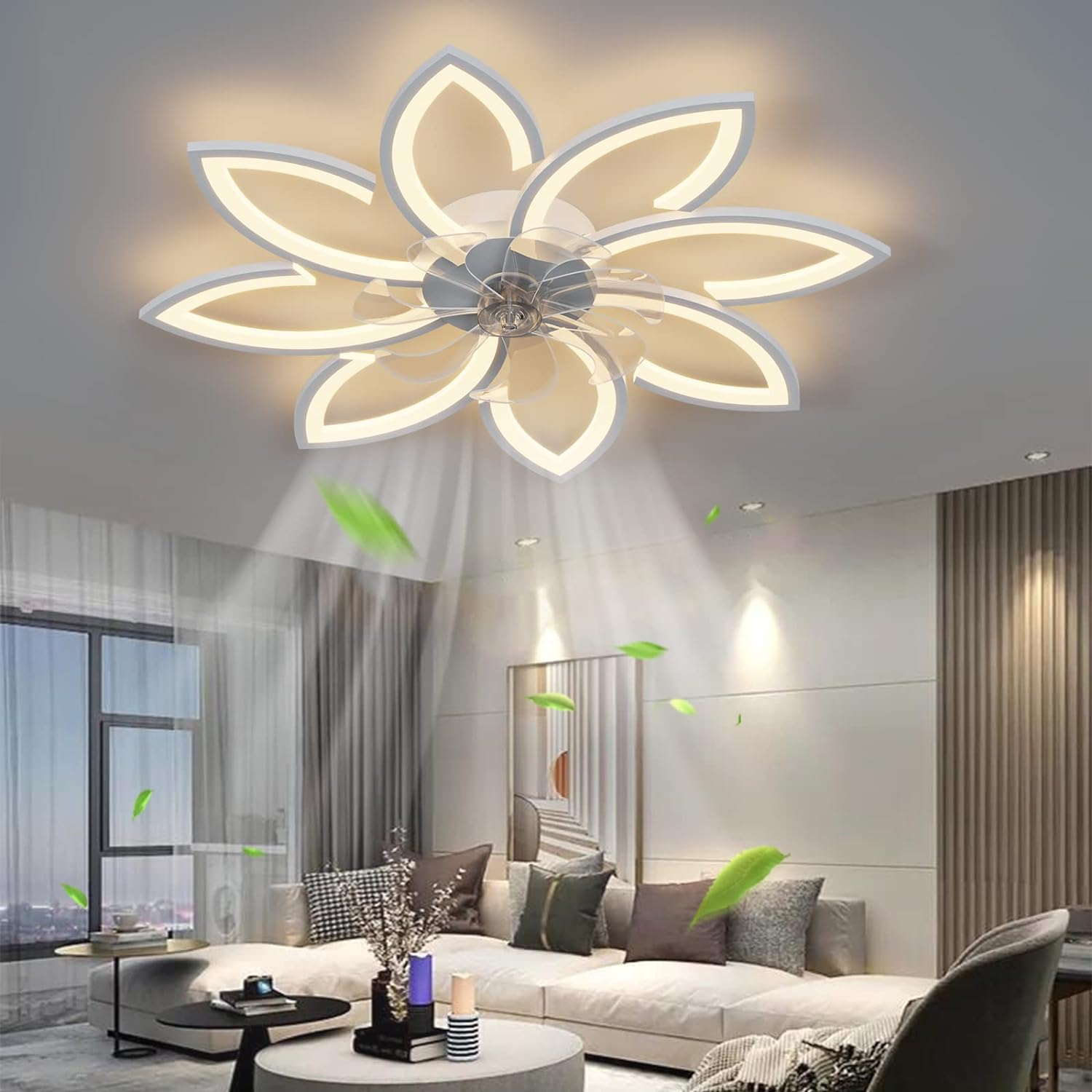 Modern Ceiling Light Fan, Low Profile, 6 Wind Speed, 3 Color (90cm, White) - SILBERSHELL