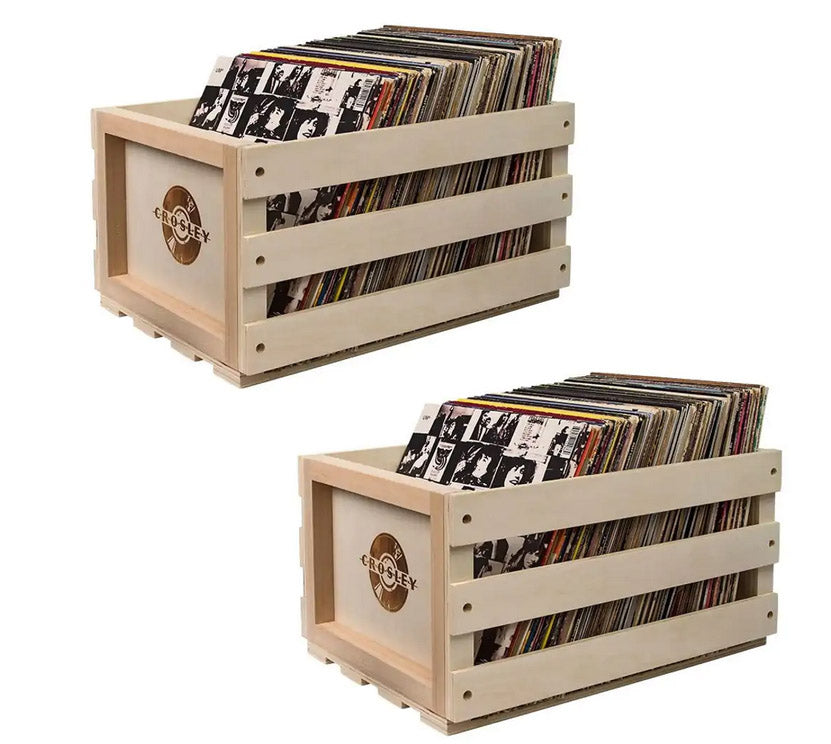 Twin Pack Crosley Vinyl LP Record Storage Crate Natural Wood - SILBERSHELL