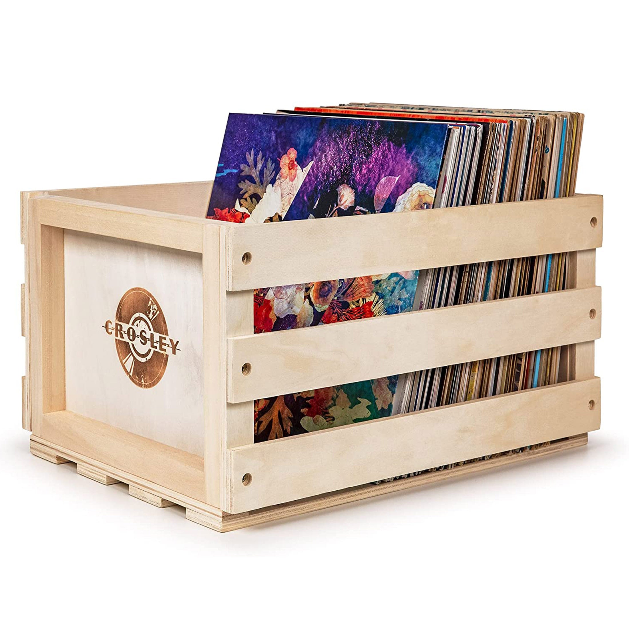 Crosley Vinyl LP Record Storage Crate Natural Wood Holds up to 75 - SILBERSHELL