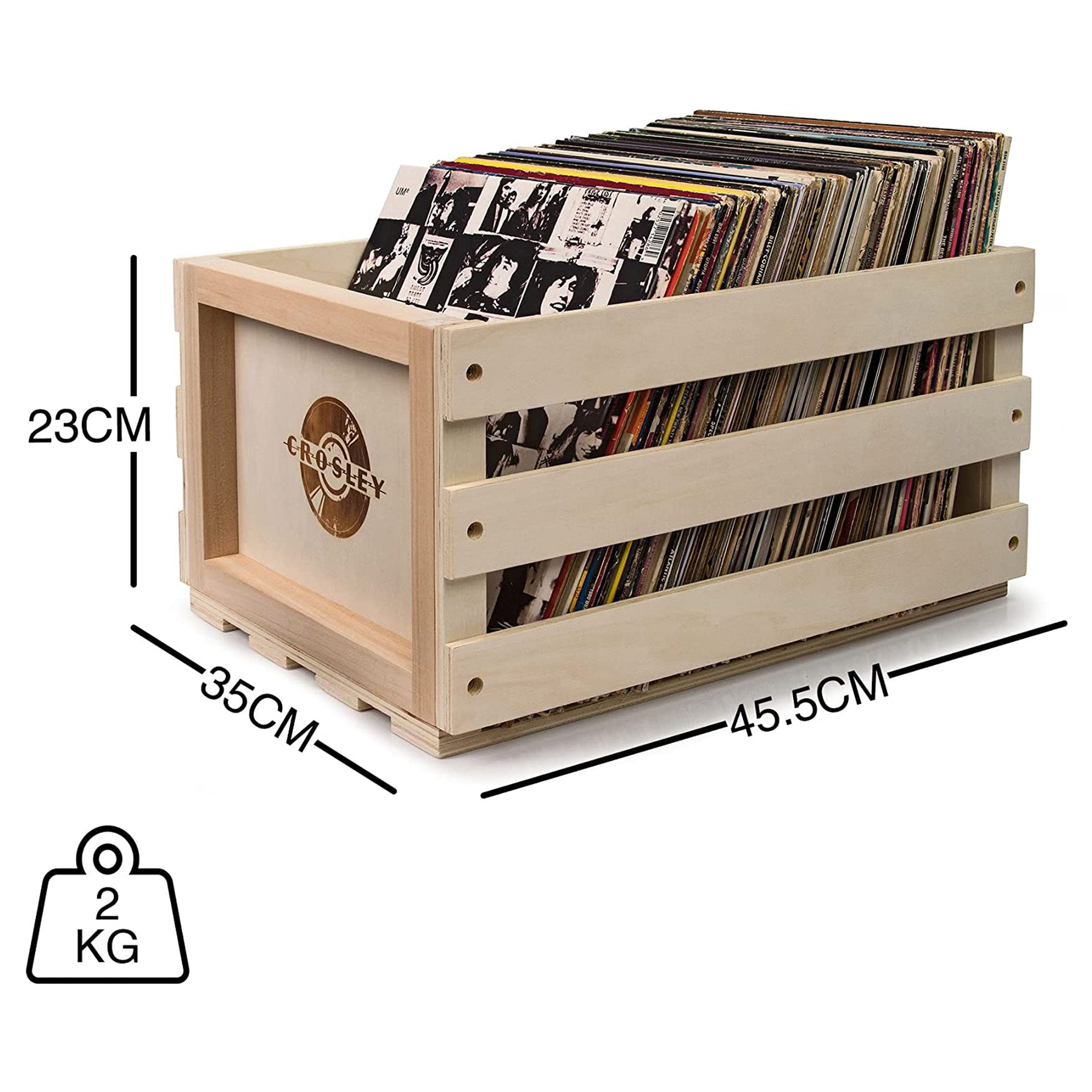 Crosley Vinyl LP Record Storage Crate Natural Wood Holds up to 75 - SILBERSHELL