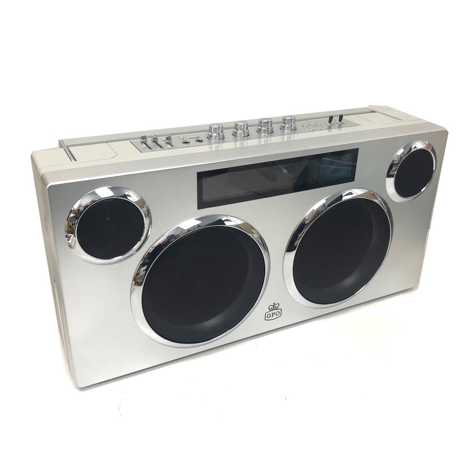 GPO Manhattan Retro Boombox Style Bluetooth Party PA Speaker Portable - SILBERSHELL