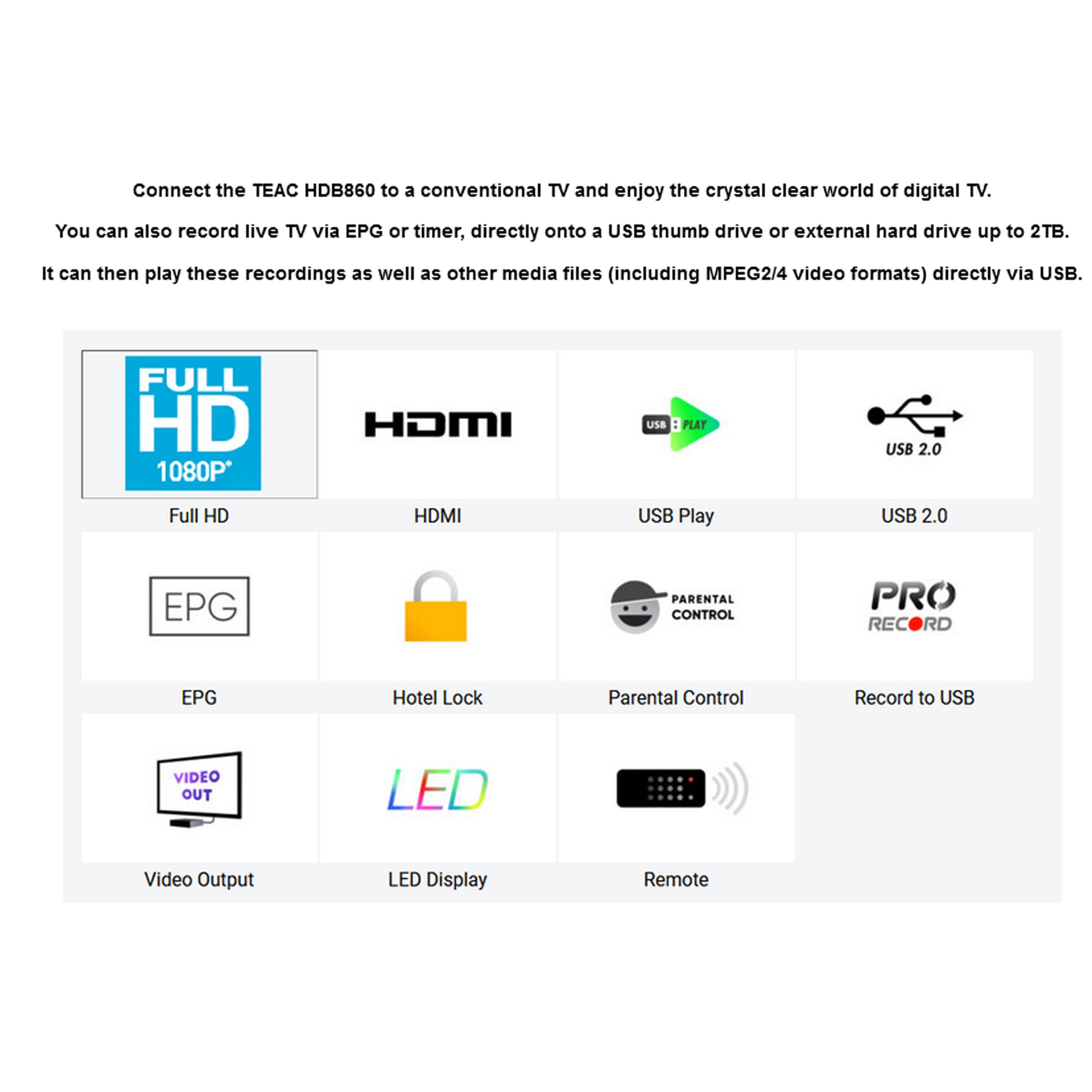 New Teac Full HD Digital TV Set Top Box DVB-T HDMI USB Recording - SILBERSHELL