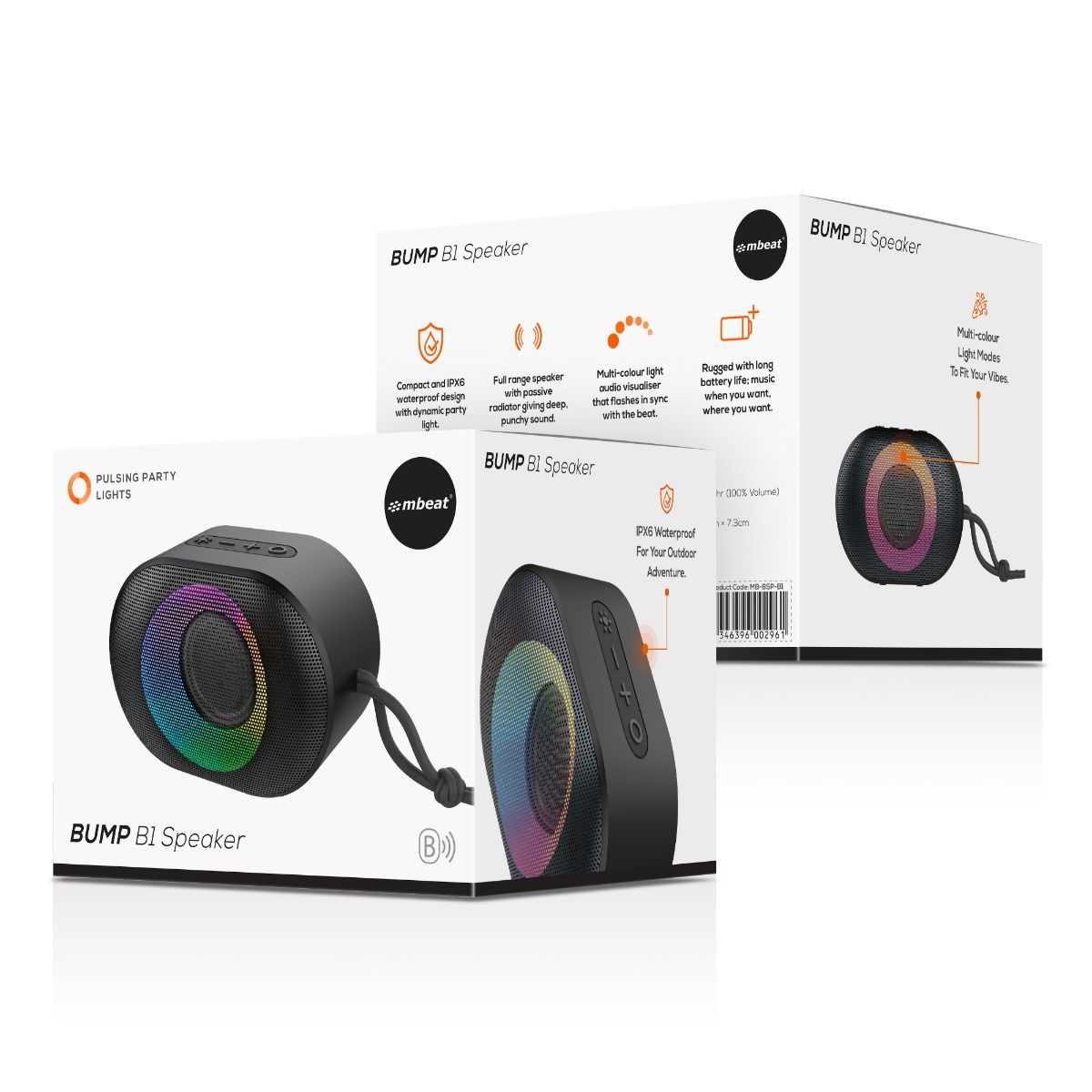 mbeat Bump B1 IPX6 Portable RGB Bluetooth Party Speaker - SILBERSHELL