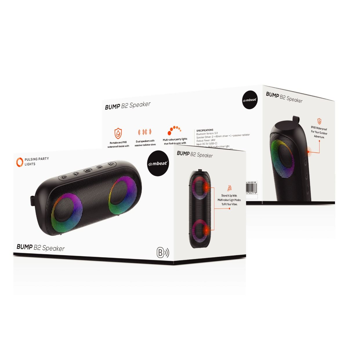 mbeat Bump B2 IPX6 Portable RGB Bluetooth Party Speaker - SILBERSHELL