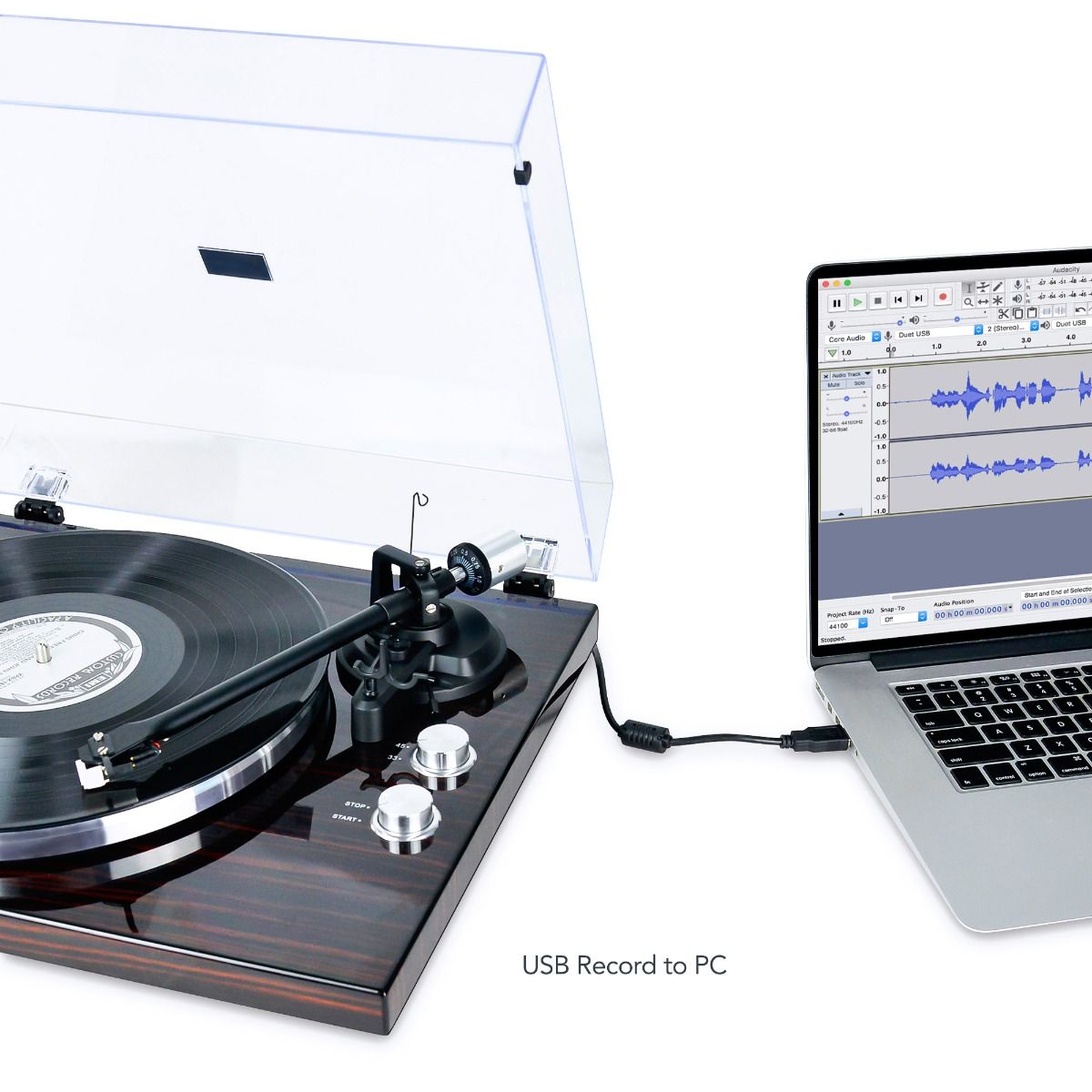 mbeat Hi-Fi Bluetooth Turntable (MMC, USB, Anti-skating, Preamplifier) - Macassar Ebony - SILBERSHELL