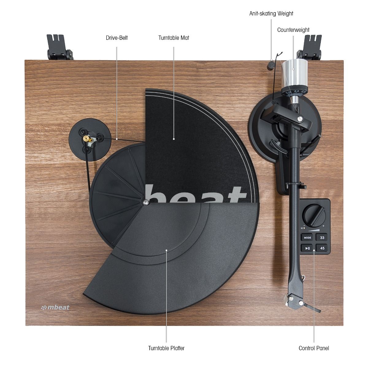 mbeat Hi-Fi Turntable with Bookshelf Speakers and Bluetooth Streaming - SILBERSHELL