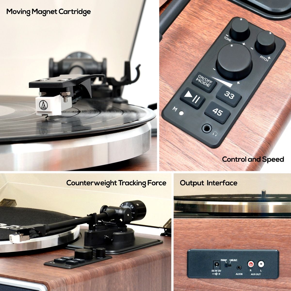 mbeat Hi-Fi Turntable with Built-In Bluetooth Receiving Speaker - SILBERSHELL