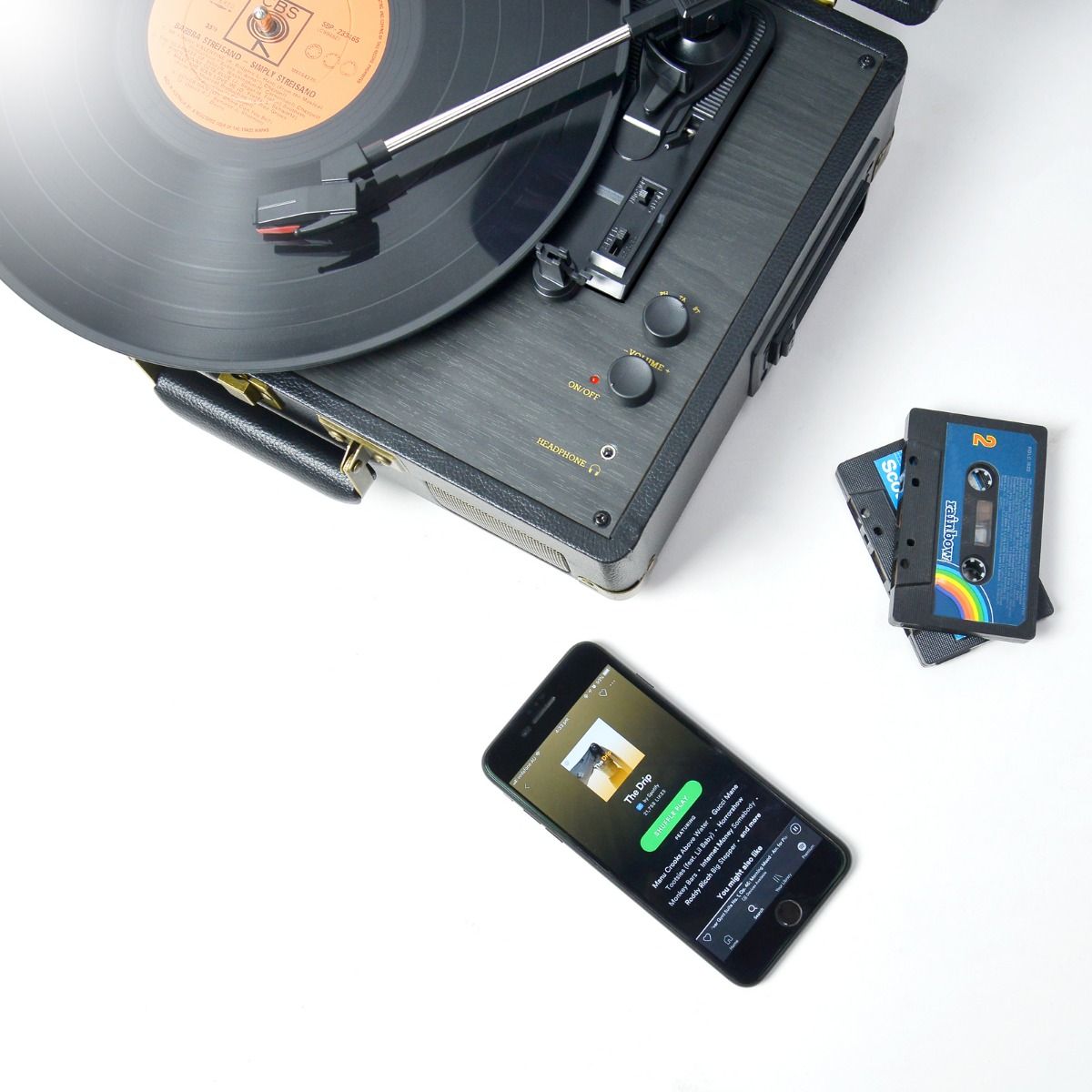 mbeat Uptown Retro Turntable and Cassette Player with Bluetooth Speakers - SILBERSHELL