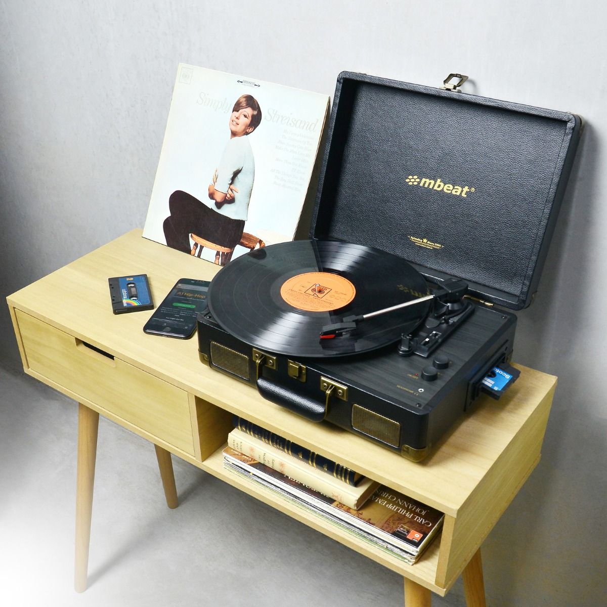 mbeat Uptown Retro Turntable and Cassette Player with Bluetooth Speakers - SILBERSHELL