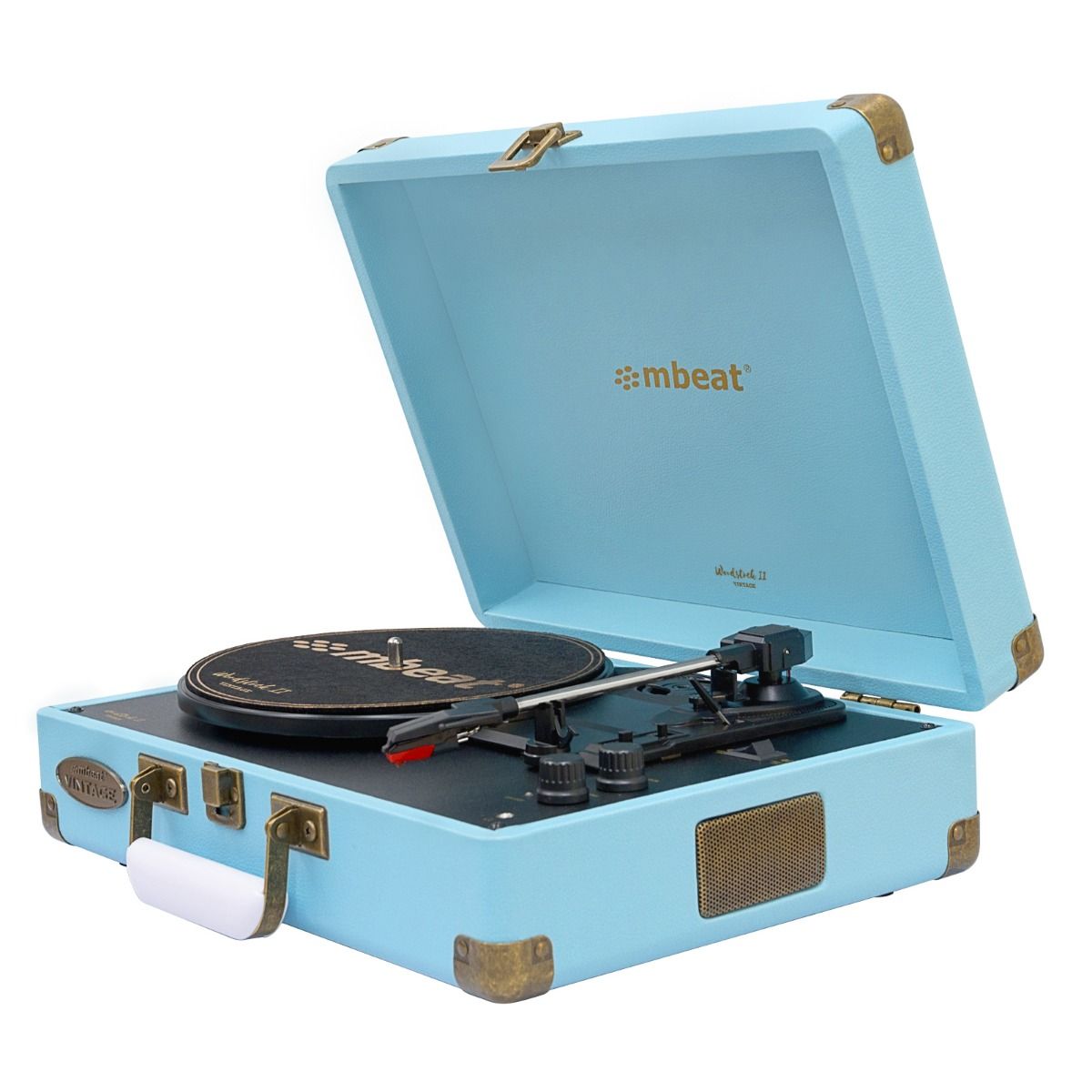 mbeat Woodstock II Sky Blue Retro Bluetooth (TX/RX) Turntable - SILBERSHELL