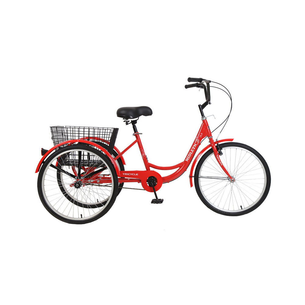 New 26 inch Adult Tricycle 7-Speed 3 Wheels Bike with Free Lock Installation Tool Red