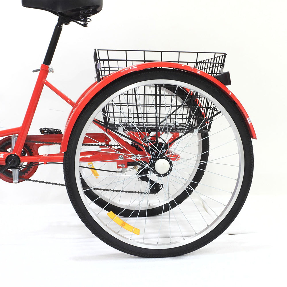 New 26 inch Adult Tricycle 7-Speed 3 Wheels Bike with Free Lock Installation Tool Red