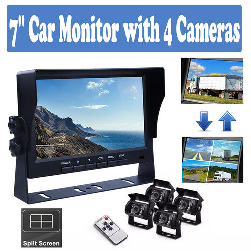 4-Channel Split 7" Screen Monitor w/4 Reversing Camera Kit for Truck Trailer Bus - SILBERSHELL