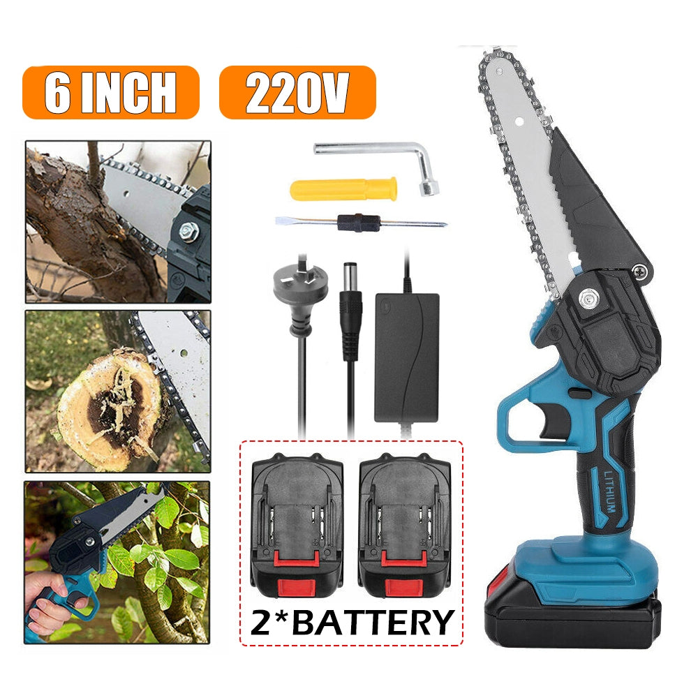 6" Mini Cordless Electric Chainsaw 2X Battery Powered Wood Cutter Rechargeable - SILBERSHELL