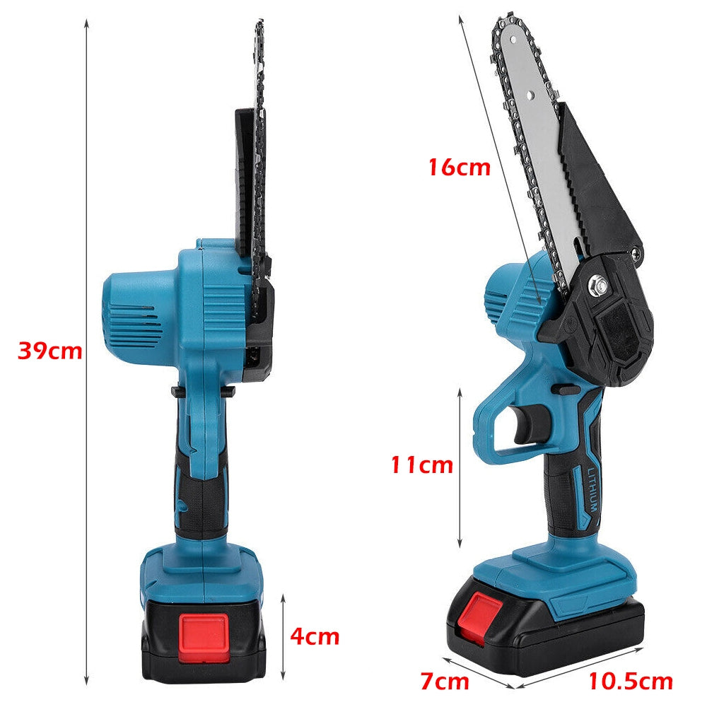 6" Mini Cordless Electric Chainsaw 2X Battery Powered Wood Cutter Rechargeable - SILBERSHELL