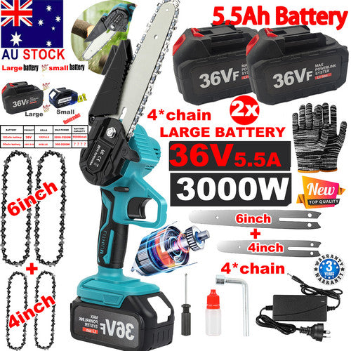 4"+6" Chainsaw Cordless Rechargeable Wood Cutter Saw Chain Saws Electric tools - SILBERSHELL