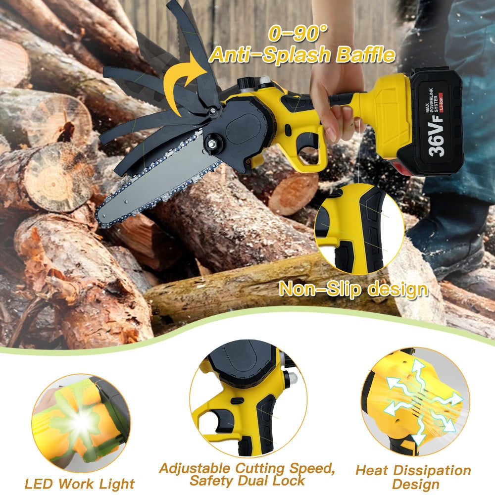 36V 8" Mini Cordless Electric Chainsaw 2XBattery 36V Wood Cutter Rechargeable - SILBERSHELL