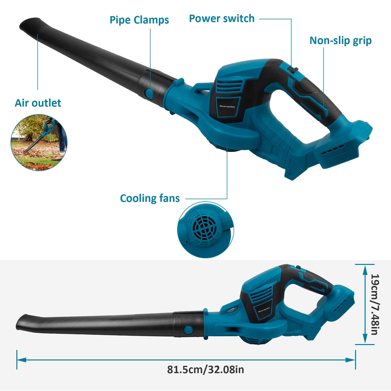 Cordless Garden Leaf Dust Blower Handheld For Makita With 2Battery & Charger 36V - SILBERSHELL