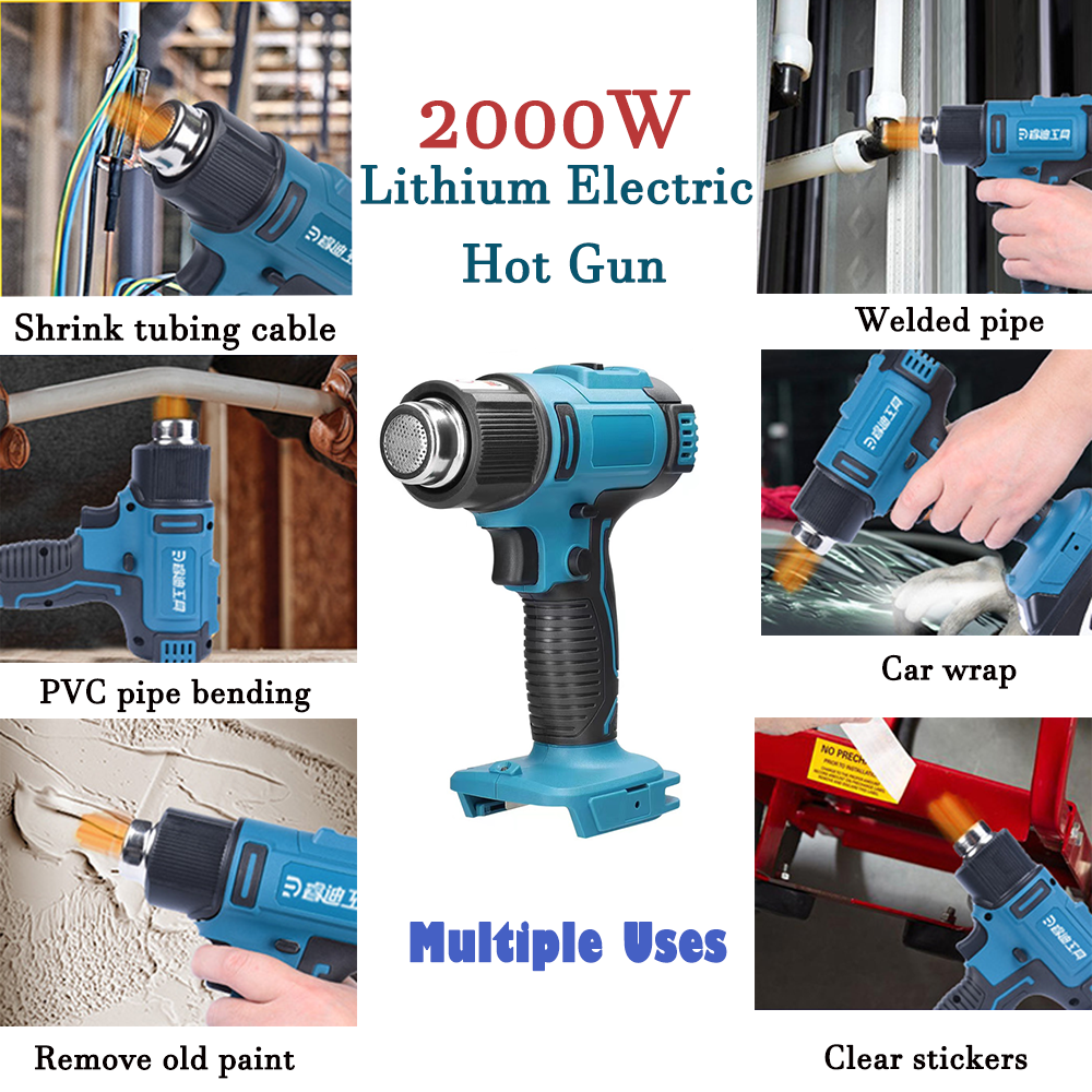 2000W Electric Hot Air Heat Gun with Nozzles Cordless Handheld For Makita 18V AU - SILBERSHELL