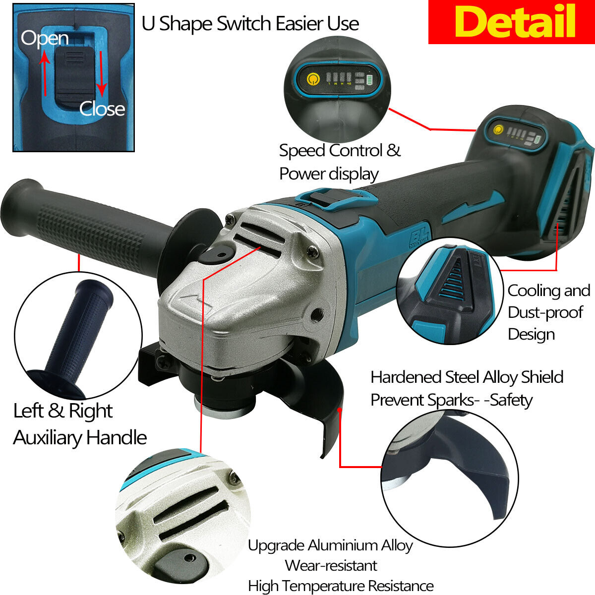 125mm Brushless Angle Grinder Cutting Machine Polisher For Makita 18V Battery - SILBERSHELL