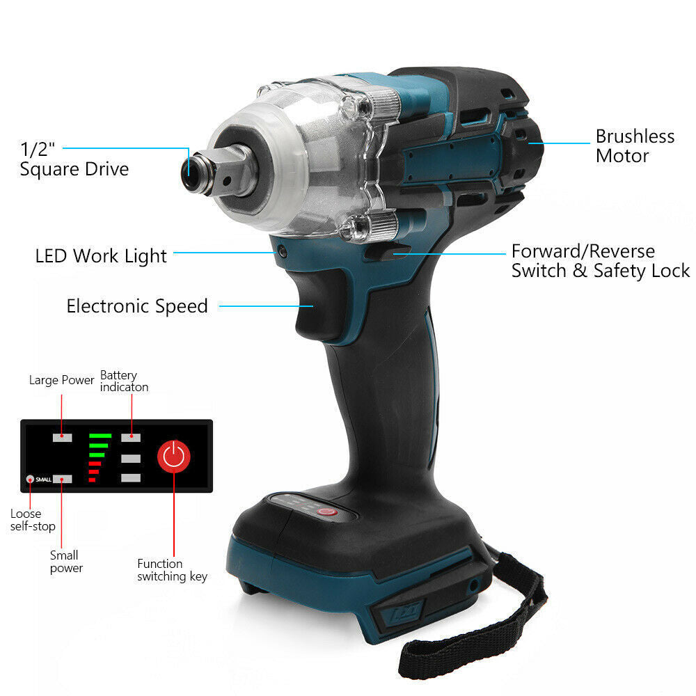 1/2" Cordless Impact Wrench Driver Brushless Rattle Gun For Makita 18V Battery - SILBERSHELL