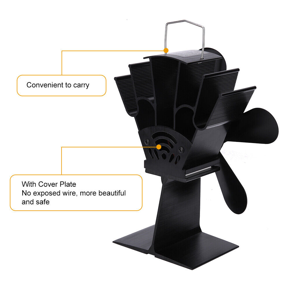 Wood Heater Fan Eco Heat Powered Self-Powered Silent for Fireplace Stove Burner - SILBERSHELL